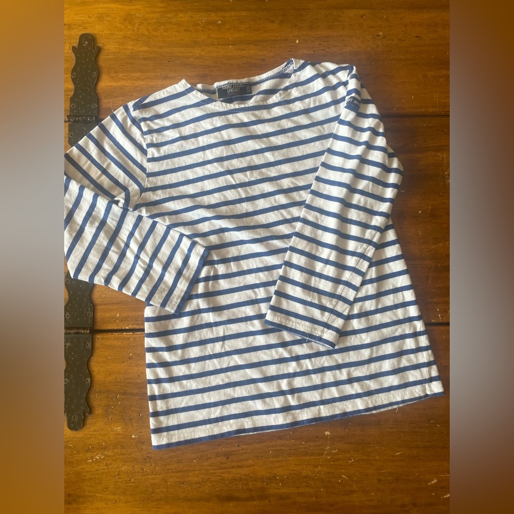 Saint James Kids Long Sleeve White with Blue Stripes Tee